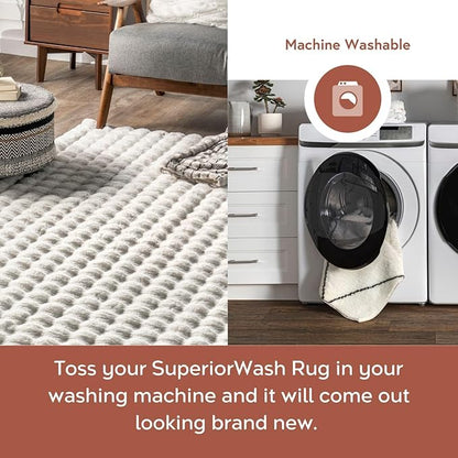 nuLOOM Jeni Checkered 2'6" x 6' Machine Washable Runner Rug for Living Room Bedroom Dining Room Entryway Hallway Kitchen, Off White