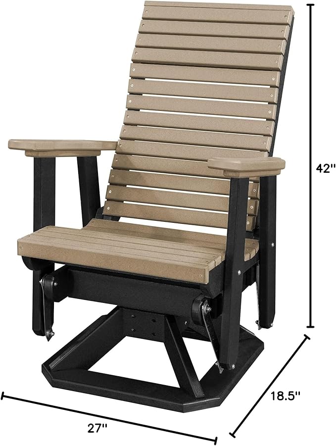 DutchCrafters Modern Horizontal Slat High Back Poly Adirondack Swivel Glider Outdoor Patio Chair (Black & Weatherwood)