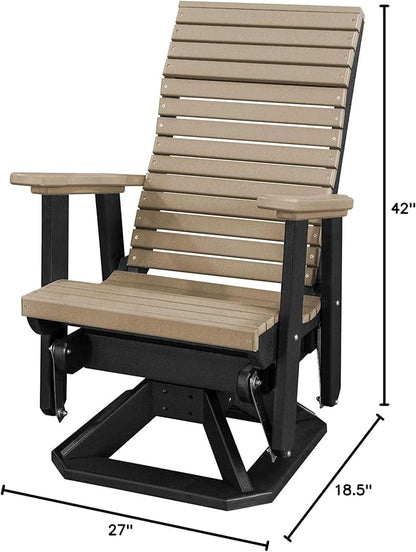 DutchCrafters Modern Horizontal Slat High Back Poly Adirondack Swivel Glider Outdoor Patio Chair (Black & Weatherwood)