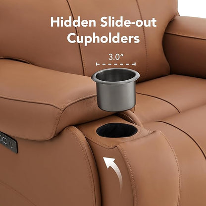 CHITA Large Power Zero Gravity Recliner Chair, Genuine Leather Recliner Chair for Adults with Adjustable Power Headrest and Hidden Slide-Out Cupholders, USB and Type-C Ports, Saddle