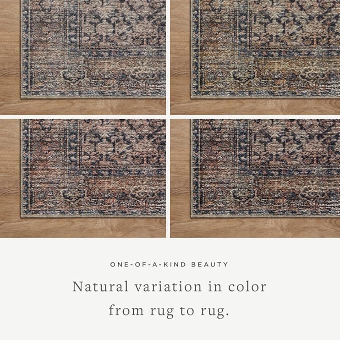 Loloi Amber Lewis Billie Collection, Ink & Salmon 8'-6" x 11'-6" Area Rug – Antique & Distressed Accent Rugs for Living Room, Bedroom, Entryway & Hallway, No Shed High Traffic Area Home Decor Rug