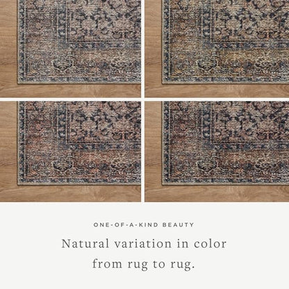 Loloi Amber Lewis Billie Collection, Ink & Salmon 7'-6" x 9'-6" Area Rug – Antique & Distressed Accent Rugs for Living Room, Bedroom, Entryway & Hallway, No Shed High Traffic Area Home Decor Rug