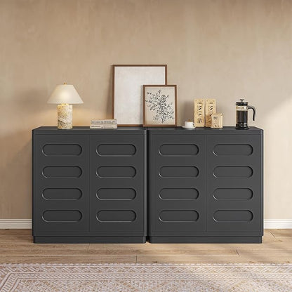 Buffet Cabinet with Storage, Arc Accent Sideboard with 2 Doors and Adjustable Shelves, Large Console Table for Dining Room, Kitchen, Living Room, Black