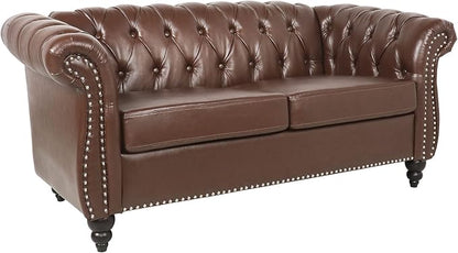 LEVNARY Leather Sofa, Chesterfield Tufted Upholstered 2 Seater Couch, Modern Loveseat Couch Classic Furniture for Living Room Bedroom (Dark Brown)