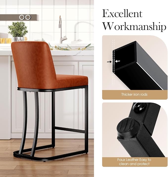 Sophia & William Brown Modern PU Leather Bar Stools, 24" Counter Height, 1PC