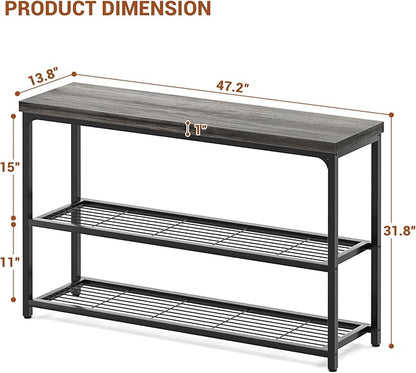 47" Console Table with Storage, 3-Tier Narrow Entryway Table, Sofa Table with Mesh Shelves, Console Tables for Living Room, Bedroom, Hallway, Entryway, Foyer, Oak Grey