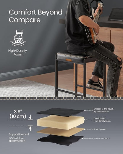 VASAGLE EKHO Collection - Bar Stools Set of 4, Counter Height Bar Stools, Synthetic Leather with Stitching, Mid-Century Modern Counter Stools, 26-Inch Tall, Kichen Home Bar Dining Room, Ink Black