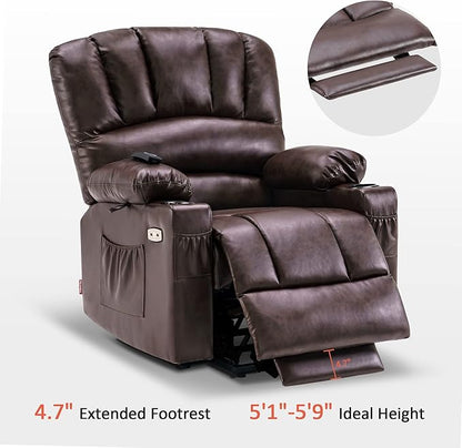 MCombo Power Lift Recliner Chair for Elderly, Lift Chair with Heat and Massage, USB &Type C Ports, Cup Holders, Faux Leather 7095 (Medium, Dark Brown)