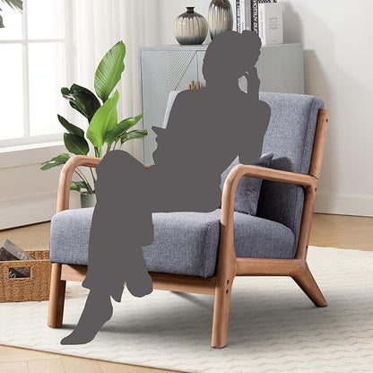 Accent Chair Mid Century Modern Chair Linen Fabric Living Room Chairs with Solid Wood Frame Comfy Upholstered and Lumbar Pillow Reading Side Chairs Easy Assembly for Bedroom (2, Grey)
