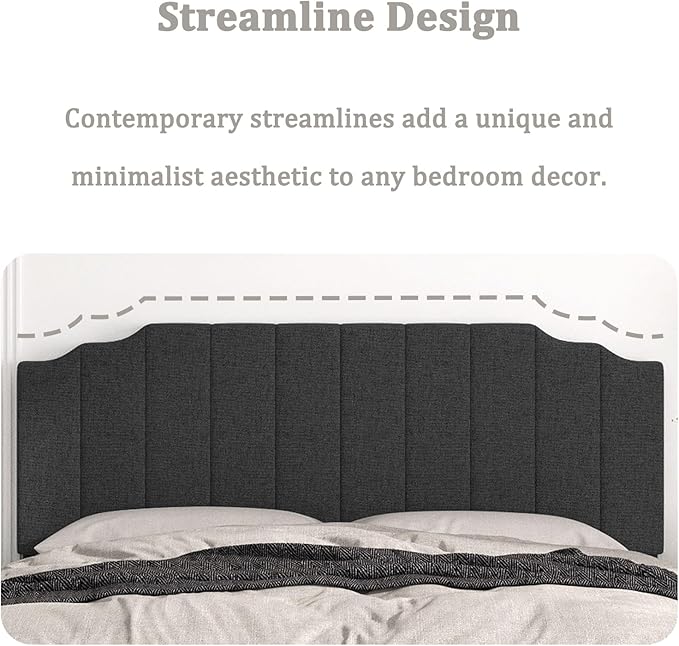 King Size Headboard Only, Linen Wall Mounted Headboard King for Adjustable Bed Modern Upholstered Head Board Easy Assembly, Dark Gray