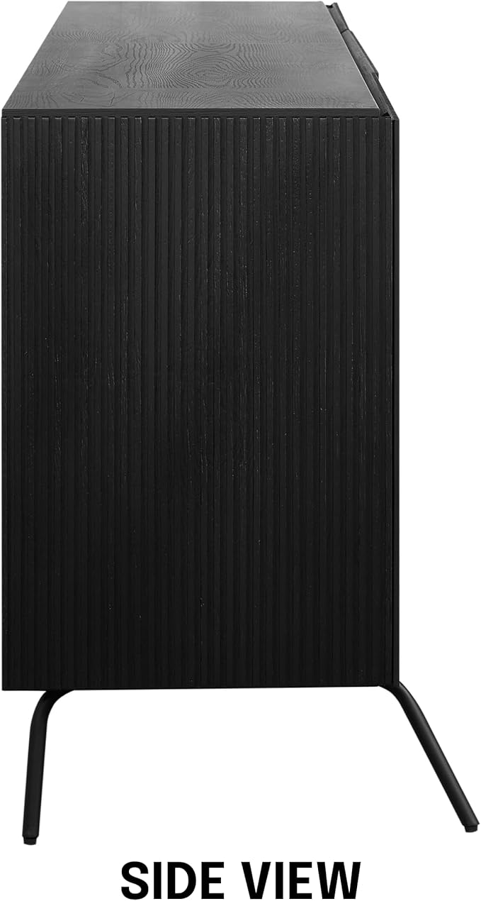 NTC Veil Large Sideboard with 2 Doors and 3 Drawers, Buffet Cabinet with Vertical Groove Design and Metal Legs, Storage Cabinet for Living Room, and Entryway, Effortless Assembly - Burnt Black