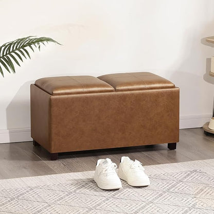 Adeco 31 Inches Storage Ottoman Bench, Non-Folding End of Bed Foot Rest Stools Ottoman with Thicker Foam Padded Seat, Upholstered Storage Chest for Living Room, Entryway, Bedroom