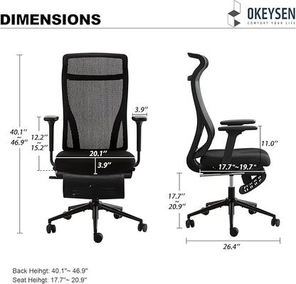 Okeysen High Back Ergonomic Mesh Office Chair, Adjustable Swivel Computer Desk Chair with Padded Seat, Armrests, and S-Shaped Lumbar Support for Home Office