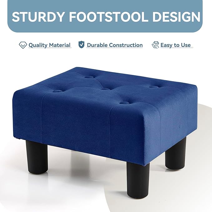 Poofzy Small Foot Stool Ottoman, Velvet Ottoman Foot Rest with Legs, Rectangle Foot Rest for Couch, Footstools and Ottomans Small for Living Room and Entryway (Navy Blue)
