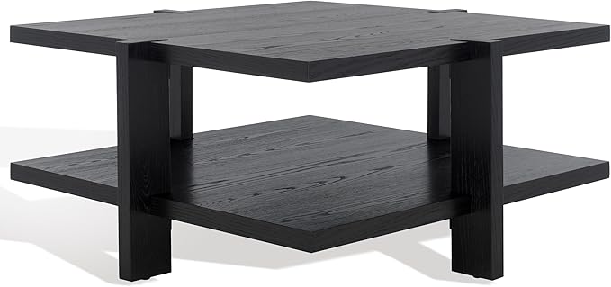 SAFAVIEH Couture Collection Quigley Black 2-Tier Square Coffee Table, Ideal for Living Room, Office, Bedroom
