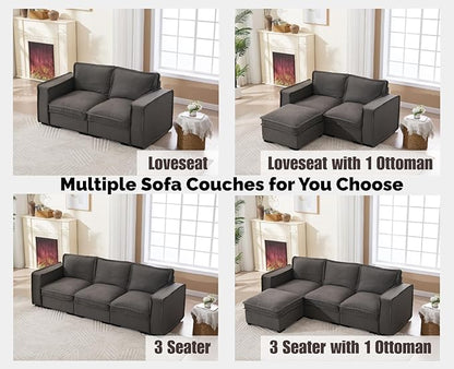 EALSON 119" Modular Sectional Sofa Comfy Cloud Couch with Ottoman Modern Convertible L Shape Couches with Wooden Legs Linen Deep Seat Couch 4-Seater Sofa with Ottoman for Living Room/Apartment, Grey