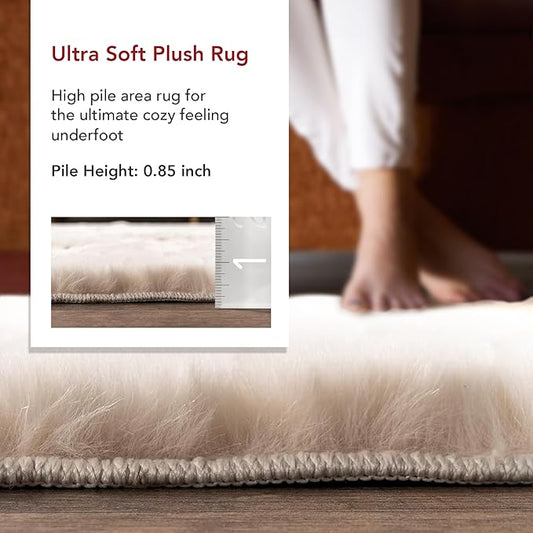 nuLOOM 5' x 8' Cozy Plush Area Rug, Machine Washable, Non-Slip, Soft Fluffy Shag Carpet for Living Room Bedroom Kids Room Nursery Home Decor, Nia Beige