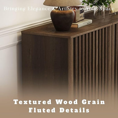 LukeAlon Fluted Sideboard Cabinet, Mid-Century Modern Accent Buffet Cabinet with Storage, 47" Wooden Credenza Cabinets 31.5" Height for Living Room Dining Room Entryway Hallway, Walnut Color