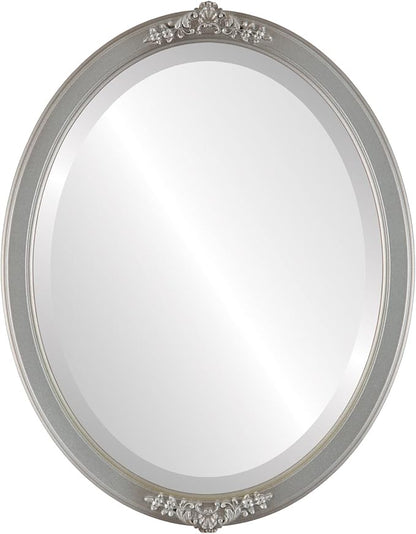 OVALCREST Oval Beveled Wall Mirror for Home Decor - Athena Style - Silver Shade - 26" x 22" Outside Dimensions