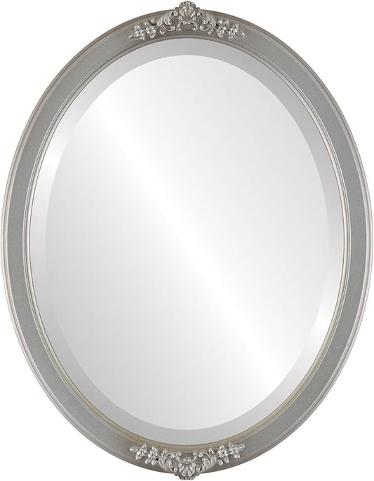 OVALCREST Oval Beveled Wall Mirror for Home Decor - Athena Style - Silver Shade - 26" x 22" Outside Dimensions