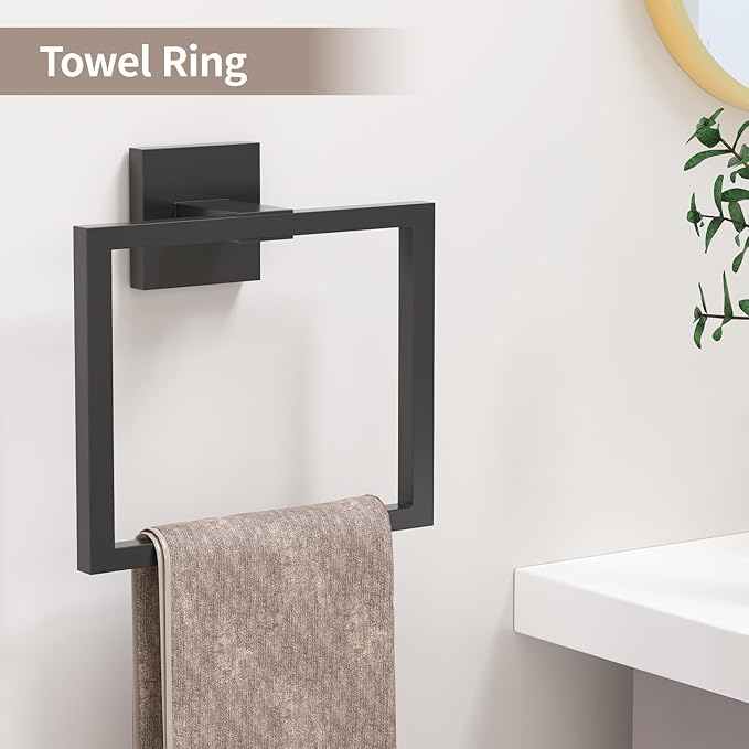 23.6 Inch SUS304 Stainless Steel Bathroom Hardware Set - 10-Piece Wall-Mounted Towel Bar, Holder & Racks - Matte Black