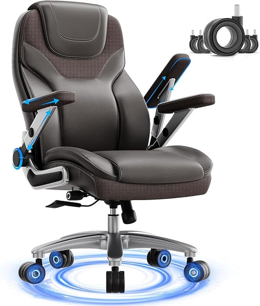 Big and Tall Office Chair with 5D Arms, 600lbs Fabric & PU Leather Heavy Duty Desk Chair, Adjustable Lumbar Support & Height, Tilt Function, High Back Ergonomic Executive Computer Chair