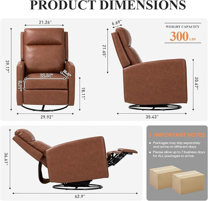 COLAMY Recliner Chair Set of 2, PU Leather 360° Swivel Rocker Recliner, Nursery Glider Recliner with Ergonomic High Backrest and Upholstered Deep Seat for Living Room, Bedroom, Color Cocoa