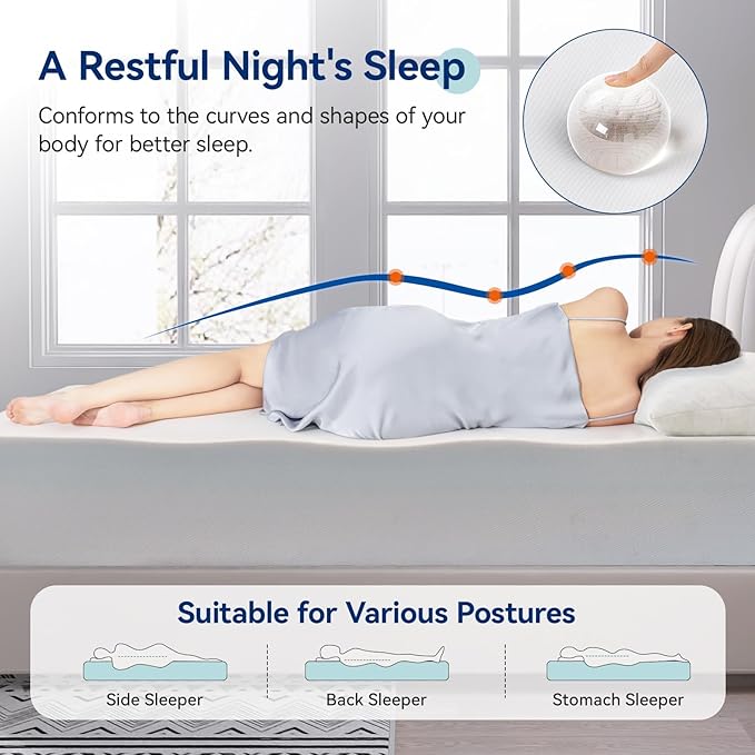 Amazon Basics Memory Foam Mattress, Soft Plush Feel, 12 Inch, Queen, White/Grey