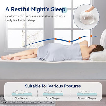 Amazon Basics Memory Foam Mattress, Soft Plush Feel, 12 Inch, Twin, White/Grey