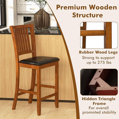 COSTWAY Bar Stools Set of 4, 25.5” Counter Height Bar Stool with Backrest, Padded Seat, Footrest & Rubber Wood Frame, for Kitchen Island, Pub & Restaurant (4)