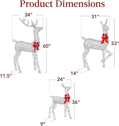 Best Choice Products 3-Piece Large Lighted Christmas Deer Family Set 5Ft Outdoor Yard Decoration with 360 LED Lights, Stakes, Zip Ties - Silver
