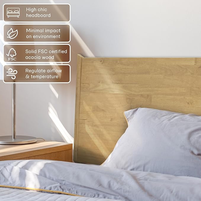 Acacia Haven King Size Bed Frame and Headboard, King Size Platform Bed Frame Scandinavian Wood Bed Compatible with All Mattress Types, No Box Spring Needed, 800lbs Wood Slats Support, Oak