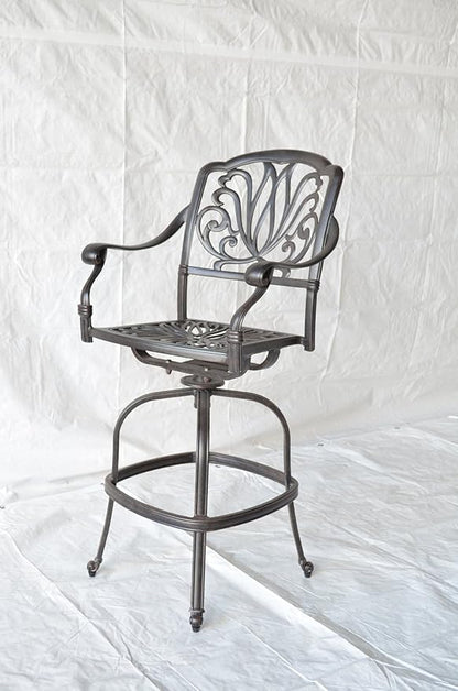 Elizabeth Outdoor Patio 5pc Set Bar Table 42" Dark Bronze Cast Aluminum, Premium Sun-Sesame Cushions
