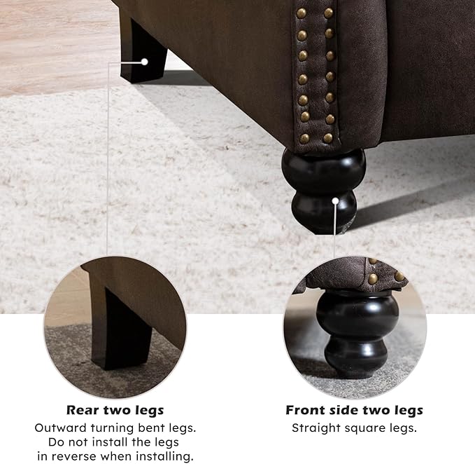 Push Back Recliner Chair Faux Leather Lounge Armchair with Rivet Decoration Wingback Single Sofa Chair with Padded Seat Solid Wood Legs for Living Room, Comfy Upholstered Set of 2, Dark Grey