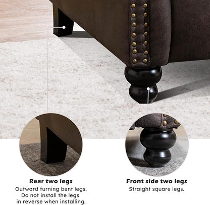 Push Back Recliner Chair Faux Leather Lounge Armchair with Rivet Decoration Wingback Single Sofa Chair with Padded Seat Solid Wood Legs for Living Room, Comfy Upholstered Set of 2, Dark Grey