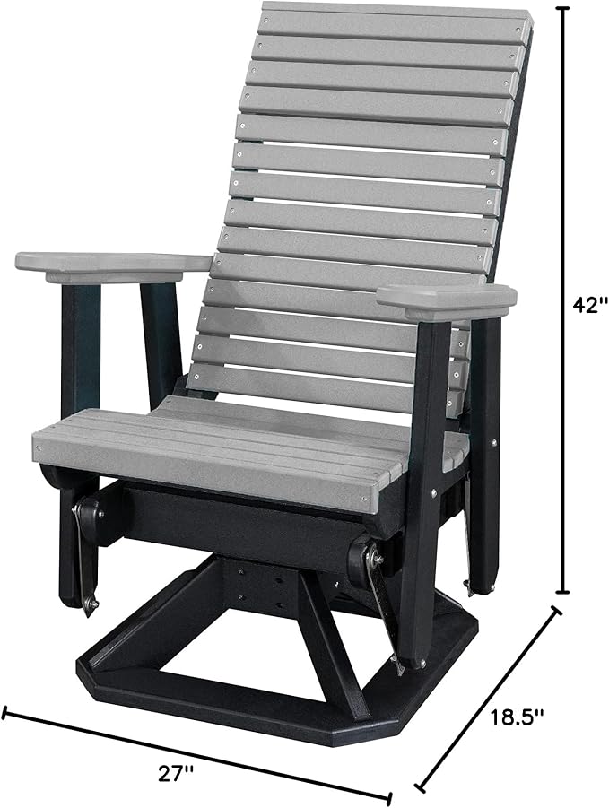 DutchCrafters Modern Horizontal Slat High Back Poly Adirondack Swivel Glider Outdoor Patio Chair (Black & Light Gray)