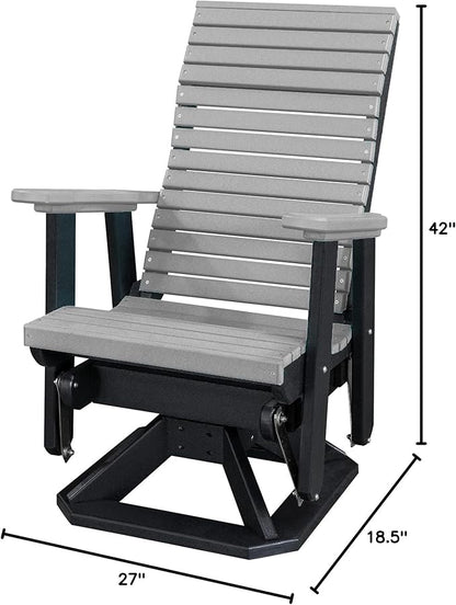 DutchCrafters Modern Horizontal Slat High Back Poly Adirondack Swivel Glider Outdoor Patio Chair (Black & Light Gray)