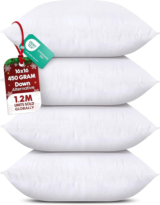 Utopia Bedding Throw Pillows (Set of 4, White), 16 x 16 Inches Pillows for Sofa, Bed and Couch Decorative Stuffer Pillow