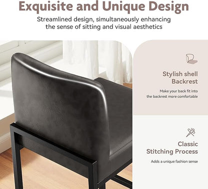 ALPHA HOME 24 Inch Bar Stools Set of 4, Kitchen Counter Stools with Backs, PU Leather Barstools, Kitchen Stools with Back&Upholstered Footrest, Sturdy Chromed Metal Steel Frame, Grey