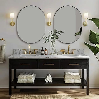 ANDY STAR 24x32'' Oval Mirror, Black Oval Mirror Pill-Shaped Design in Stainless Steel Metal Frame for Bathroom, Entryway, Living Room, Contemporary 1" Deep Wall Mount Vertical or Horizontal