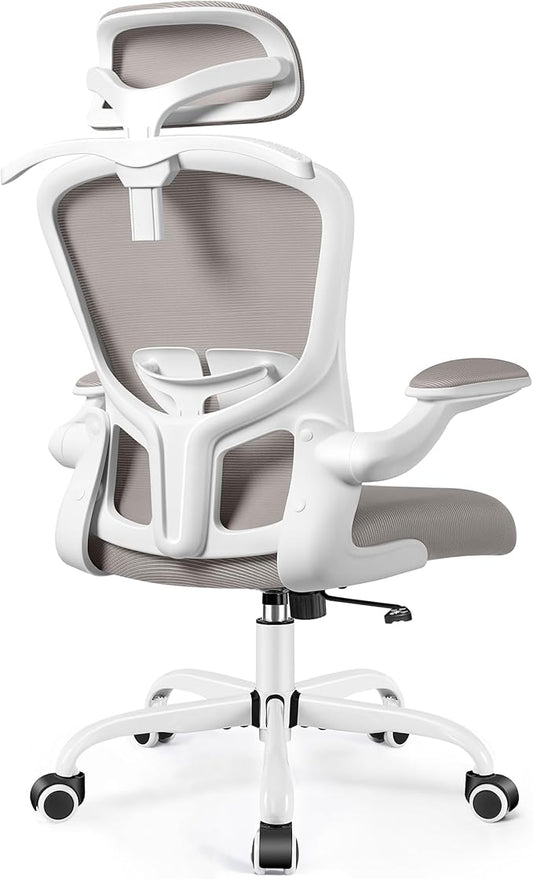 FelixKing Office Chair with Headrest, Ergonomic Desk Chair with Wheels, Task Swivel Comfy Chair with Adjustable Lumbar Support, Breathable Mesh Computer Chair with flip-up Armrests for Home (Gray)