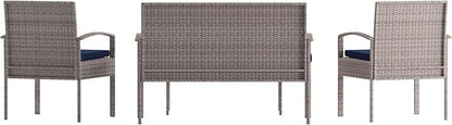 Flash Furniture Aransas Series 4 Piece Gray Patio Set with Steel Frame and Navy Cushions