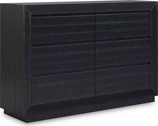 Signature Design by Ashley Londer Casual 6-Drawer Dresser with Safety Stop and Felt Lined, Black