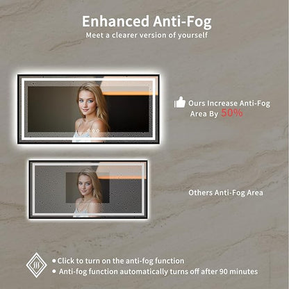Lighted Vanity Mirror, 72x36 Inch Black Framed Gradient Front and Backlit Bathroom Mirrors for Vanity, 3 Colors Dimmable CRI>90, IP54 Enhanced Anti-Fog Wall Mounted LED Vanity Mirror