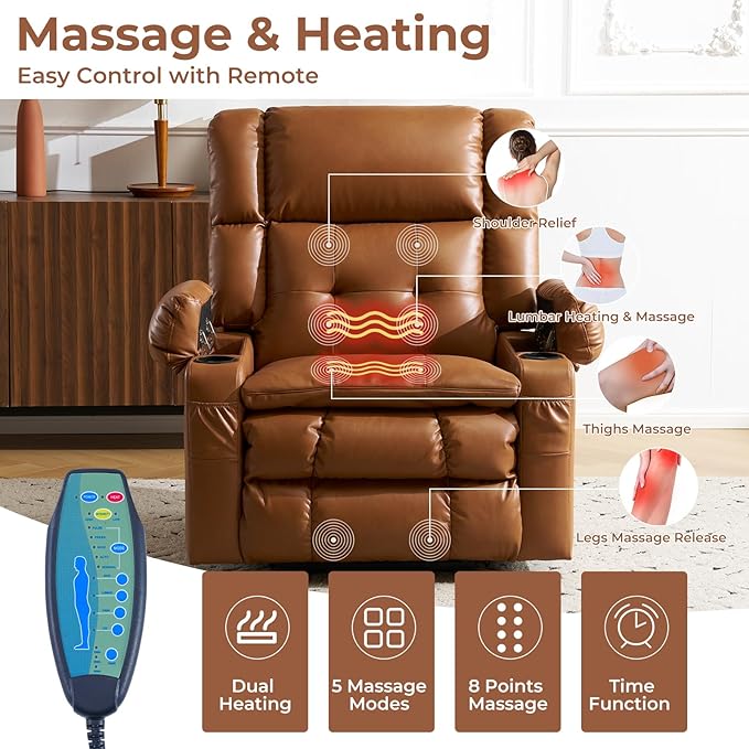 Dual Motor Power Lift Recliner Chair for Elderly with Massage and Heat, Oversized Lift Chair with Arm Storage, Lay Flat Lift Recliner for Adults, Big Tall, Infinite Position, Camel