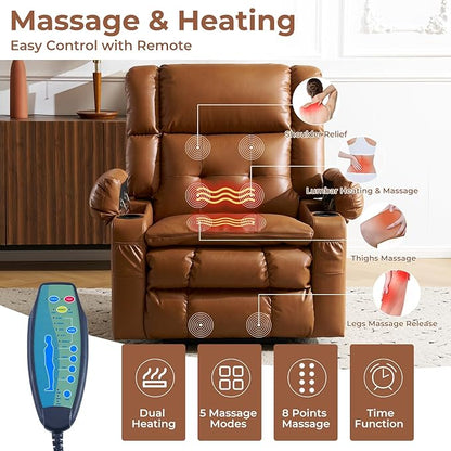 Dual Motor Power Lift Recliner Chair for Elderly with Massage and Heat, Oversized Lift Chair with Arm Storage, Lay Flat Lift Recliner for Adults, Big Tall, Infinite Position, Camel
