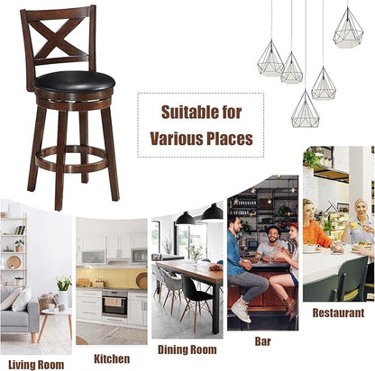 COSTWAY Bar Stools Set of 2, Counter Height Dining Chair, Fabric Upholstered 360 Degree Swivel, PVC Cushioned Seat, Perfect for Dining and Living Room