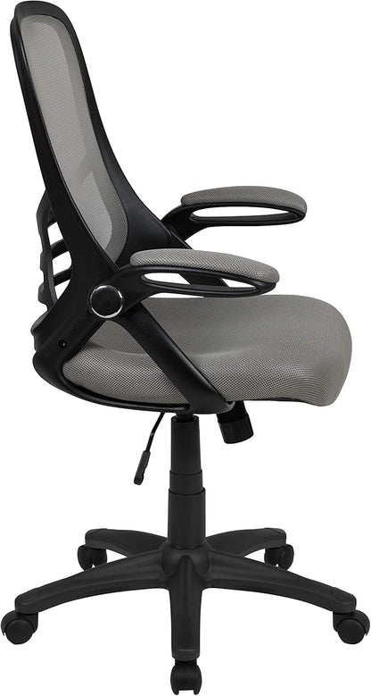 Flash Furniture Porter High-Back Swivel Office Chair with Adjustable Lumbar Support and Seat Height, Ergonomic Mesh Desk Chair with Flip-Up Armrests, Gray/Black