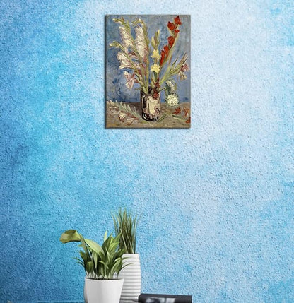 Wieco Art Vase with Gladioli and China Asters by Van Gogh Famous Oil Paintings Reproduction Modern Floral Giclee Canvas Prints Artwork Abstract Flowers Pictures on Canvas Wall Art