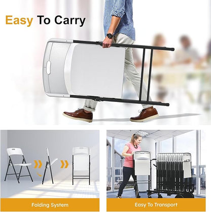 12 Pack Folding Chairs, 700lbs Capacity Heavy Duty Folding Chair with Reinfoced Steel Frame for Indoor/Outdoor Use, White Plastic Foldable Chairs for Party, Patio, Meeting, Wedding and School